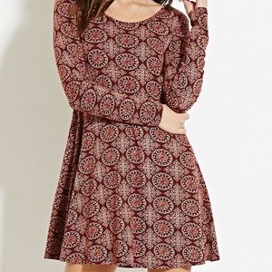 Maroon and cream Medallion print dress!